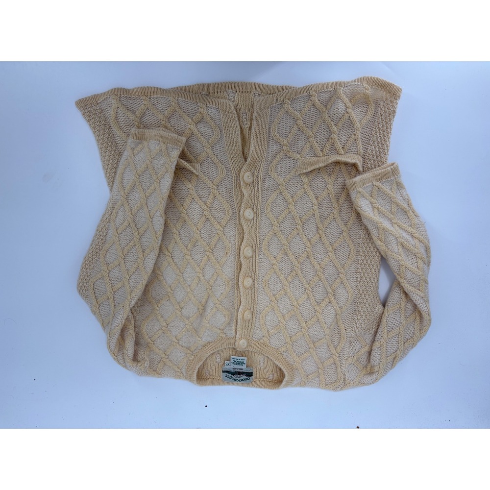 Aran Crafts Ireland 100% Merino Wool Cardigan Sweater Diamond Cable Knit XS - Picture 2 of 5